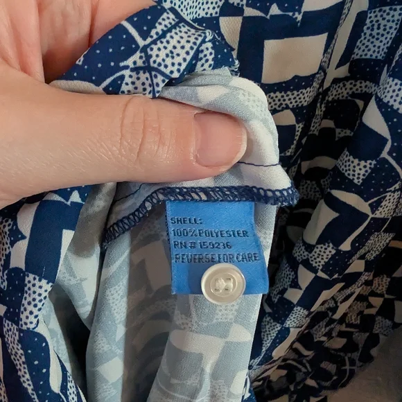 J. McLaughlin Belle Blue White Geometric Tulip Maxi Shirt Dress Sz L Cottagecore - Picture 6 of 8